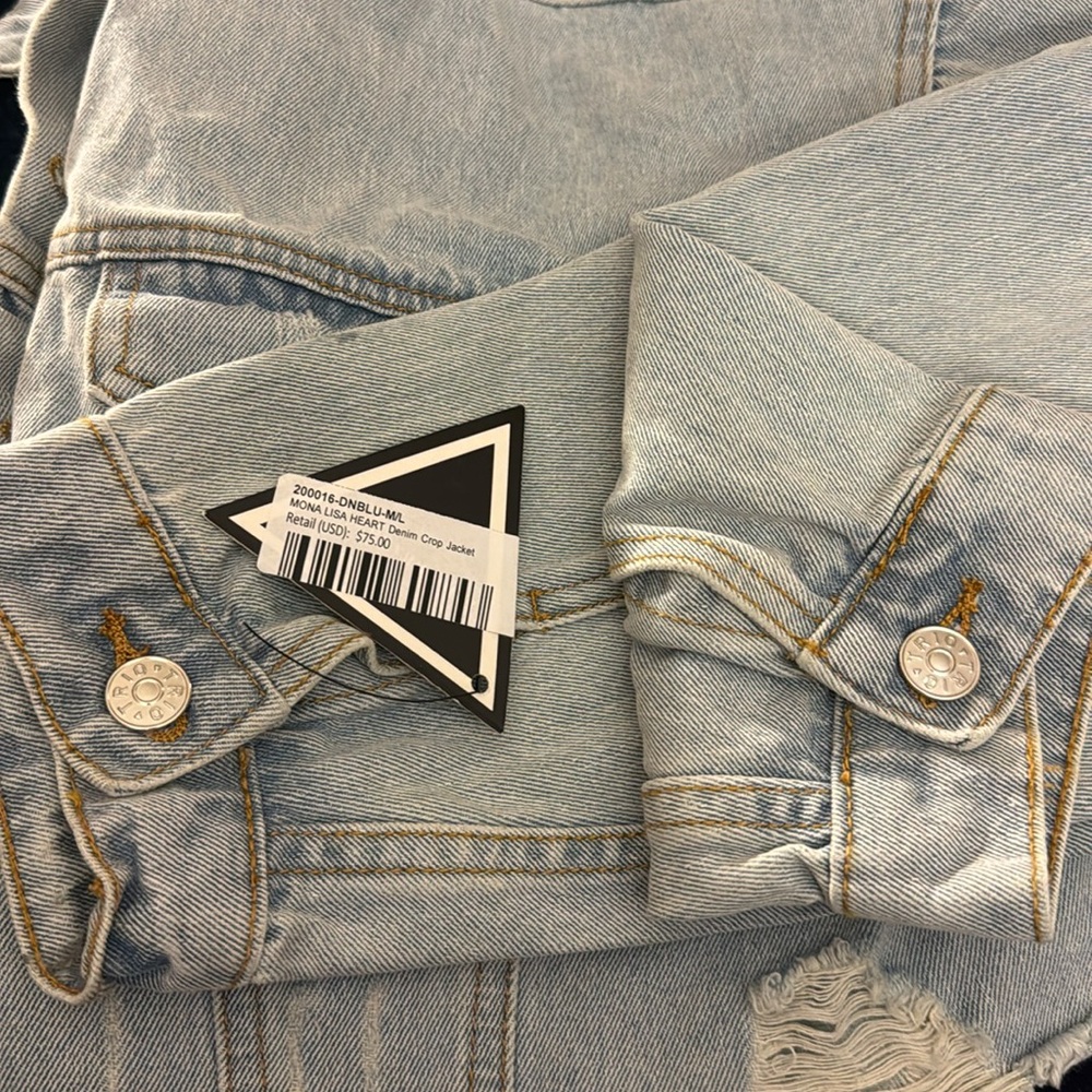 NWT • Trio Urban • Mona Lisa Heart Denim Crop Jacket • 200016-DNBLU • S/M • 😍 - Picture 5 of 11